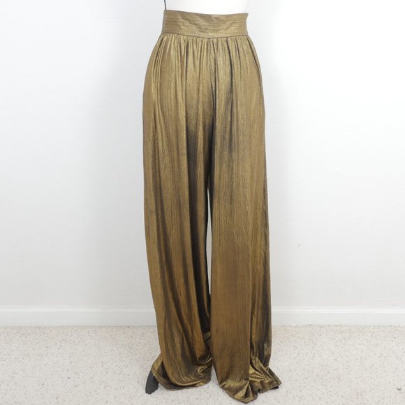 FKSP Pants - FKSP Made in Los Angeles Gold Black Metallic High Waist Wide Leg XS Disco Pant